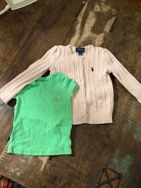 Polo by Ralph Lauren Pink Cable-Knit Cardigan & Green Tee Set